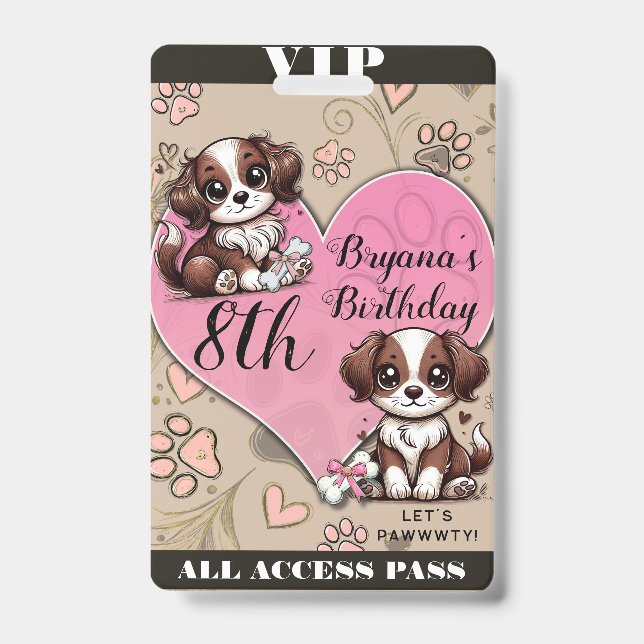Crachá Cartão VIP de Aniversário Cachorrinho Marrom Pata  (Frente)