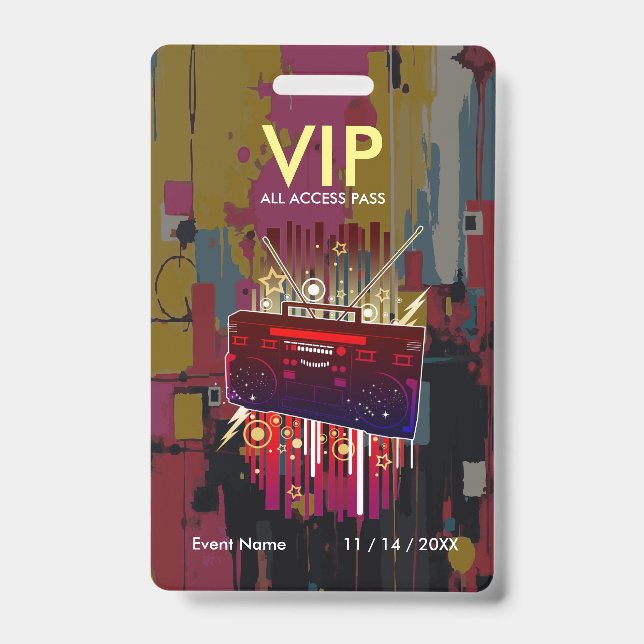 Crachá Cartão VIP de Bloco de Cores Abstratas Personaliza (Frente)