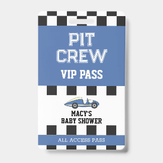Crachá Cartão VIP de Equipe de Pit Stop para Chá de Bebê