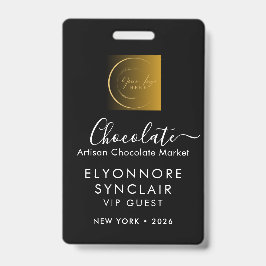 Crachá Cartão VIP do Festival de Chocolate com Nome Perso