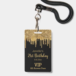 Crachá cartão vip preto dourado com brilho para 21 anos