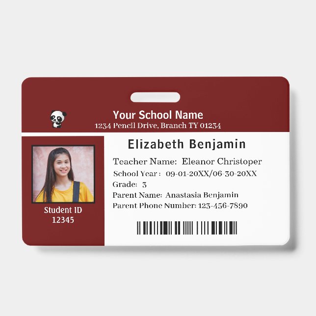 Crachá Cartões de Identificação de Estudantes Crianças (Frente)