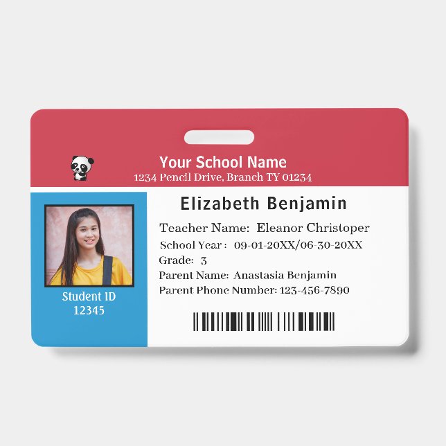 Crachá Cartões de Identificação de Estudantes Crianças (Frente)