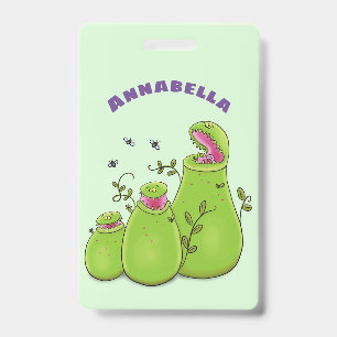 Crachá Cartoon de plantas carnívoras verdes e engraçadas