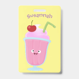Crachá Cartoon de sundae de sorvete de morango fofo