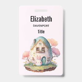 Crachá Casa em forma de ovo e coelho rosa estilo Kawaii