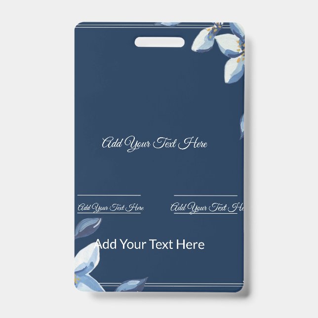 Crachá Casamento Azul-Floral Azul Vitoriano (Frente)