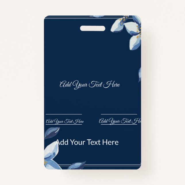 Crachá Casamento Azul-Floral Azul Vitoriano (Frente)