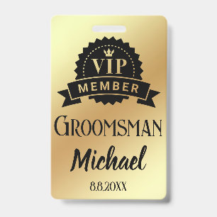 Crachá casamento de ouro personalizado com o membro do pa
