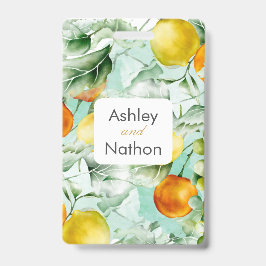 Crachá Casamento Elegante de cor d'água floral e Fruta