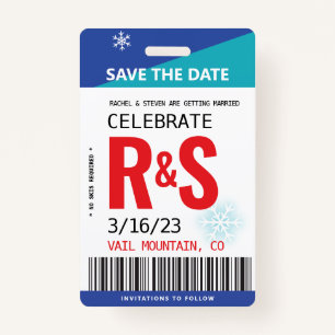 Crachá Casamento Salve a Data Original Ski Lift Ticket