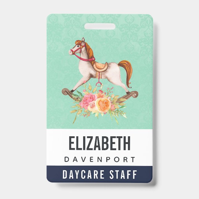 Crachá Cavalo Mecedor Antigo com Bouquet Floral (Frente)