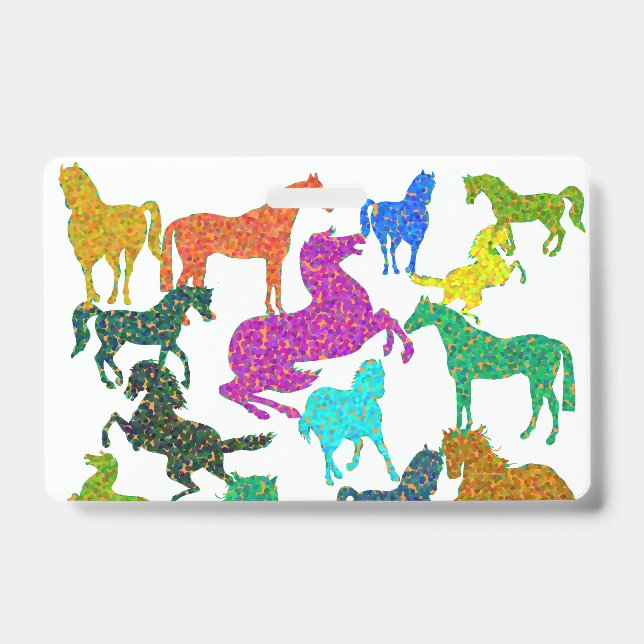 Crachá Cavalos Arco-íris - "Louco por Cavalos!" (Frente)