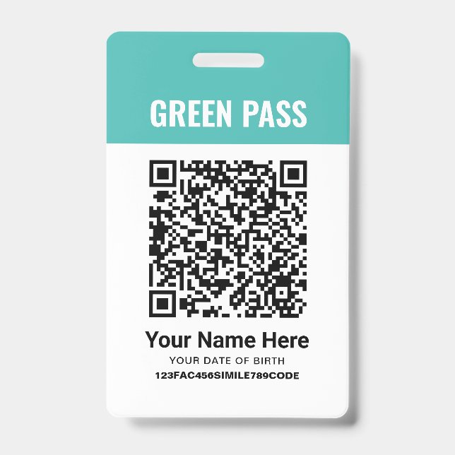 Crachá Certificado de Vacinação Green Pass PVC Turquesa (Frente)