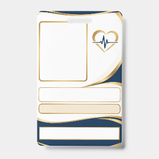 Crachá Champagne Gold & Navy Nurse ID Badge Template | Cu