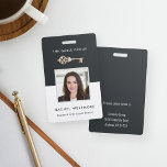 Crachá Chave Vintage | Imobilizações do Funcionário Imobi<br><div class="desc">Personalize esses crachás verticais com uma foto e um nome de funcionário, juntamente com duas linhas de texto personalizado adicional para o número de ID do funcionário, função ou título, local ou outros dados chave, adornados com uma ilustração de chave de esqueleto de vintage com folha de ouro falsa. Perfeito...</div>