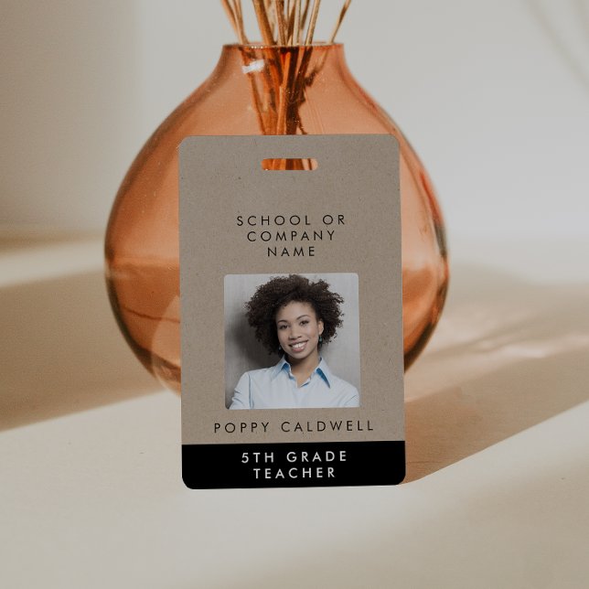 Crachá Chic Faux Kraft Foto para pequenas empresas ou ID  (Criador carregado)