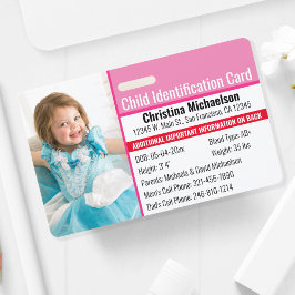 Crachá Child ID Photo Identification Emergency Allergy