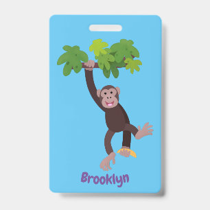 Crachá Chimpanzé bonito na selva pendurada em desenho ani