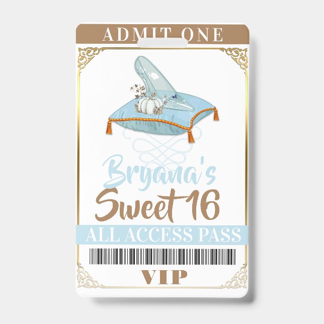 Crachá Cinderella Sapato Princesa Doce 16 VIP (Frente)