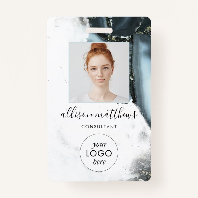 Crachá Cinza Azul Gelo Fundo do Mármaco Negro (Frente)