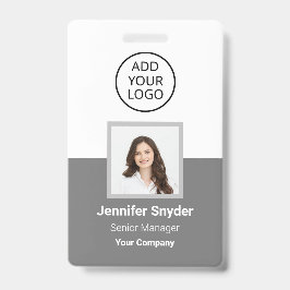 Crachá Cinza, ID de foto do funcionário com código QR, em