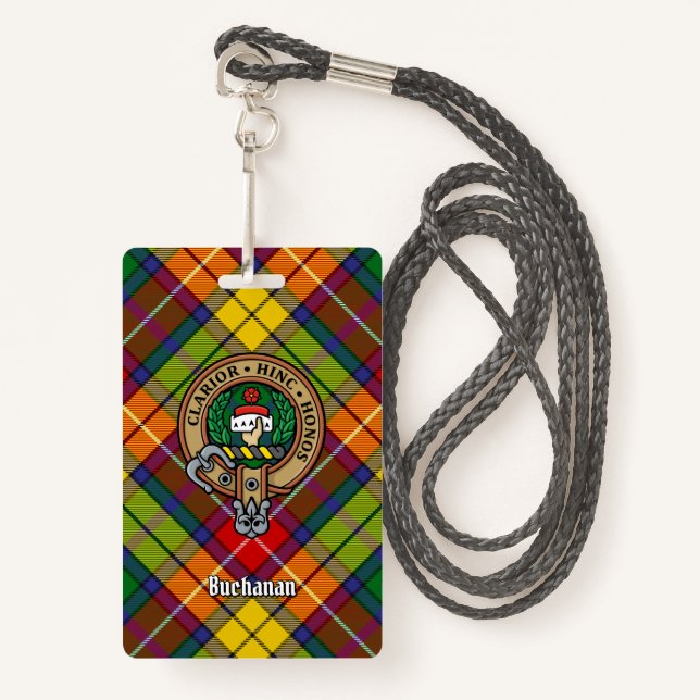 Crachá Clan Buchanan Crest sobre Tartan (Frente com cordão)