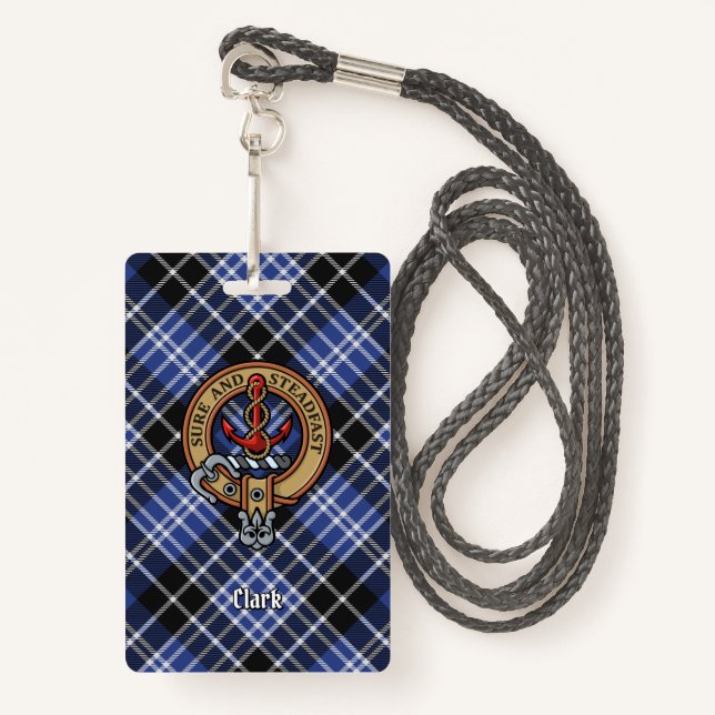 Crachá Clan Clark Crest sobre Tartan (Frente com cordão)