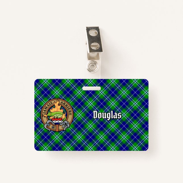 Crachá Clan Douglas Crest sobre Tartan (Frente com Clipe)