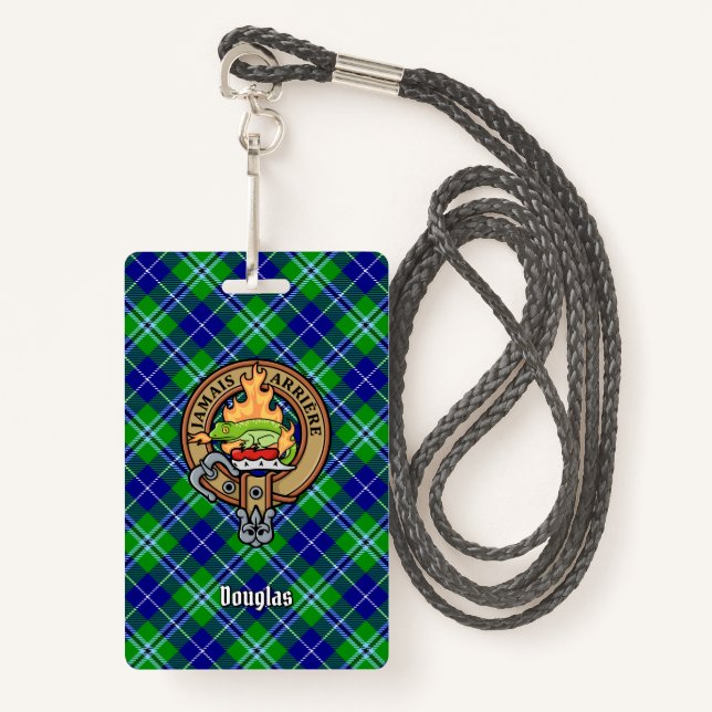 Crachá Clan Douglas Crest sobre Tartan (Frente com cordão)