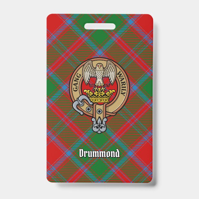 Crachá Clan Drummond Crest sobre Tartan (Frente)
