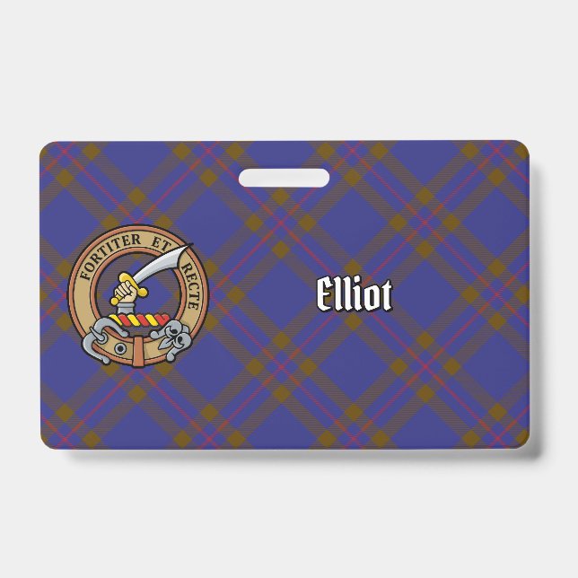 Crachá Clan Elliot Crest sobre Tartan Moderno (Frente)