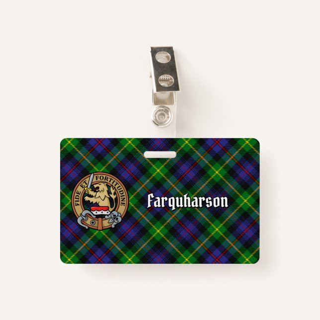 Crachá Clan Farquharson Crest sobre Tartan (Frente com Clipe)
