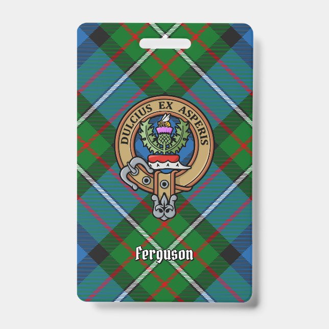 Crachá Clan Ferguson Crest sobre Tartan (Frente)