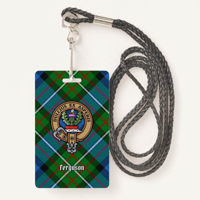 Crachá Clan Ferguson Crest sobre Tartan (Frente com cordão)