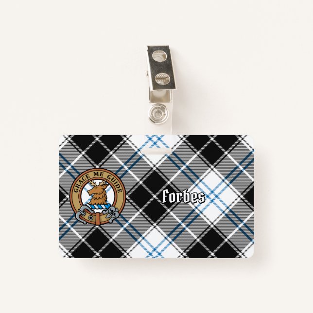 Crachá Clan Forbes Crest sobre o vestido Tartan (Frente com Clipe)