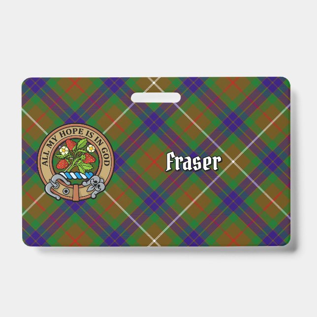 Crachá Clan Fraser Crest sobre caçar Tartan (Frente)