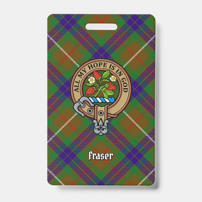 Crachá Clan Fraser Crest sobre caçar Tartan (Frente)