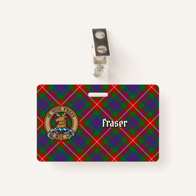 Crachá Clan Fraser do Lovat Crest sobre Tartan (Frente com Clipe)