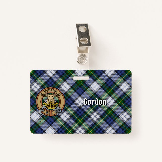 Crachá Clan Gordon Crest sobre Dress Tartan (Frente com Clipe)