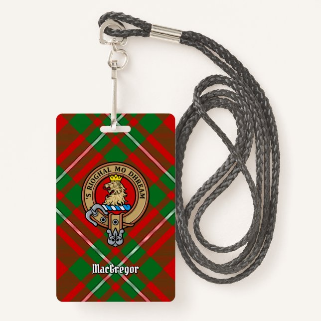 Crachá Clan Gregor Crest sobre Tartan (Frente com cordão)