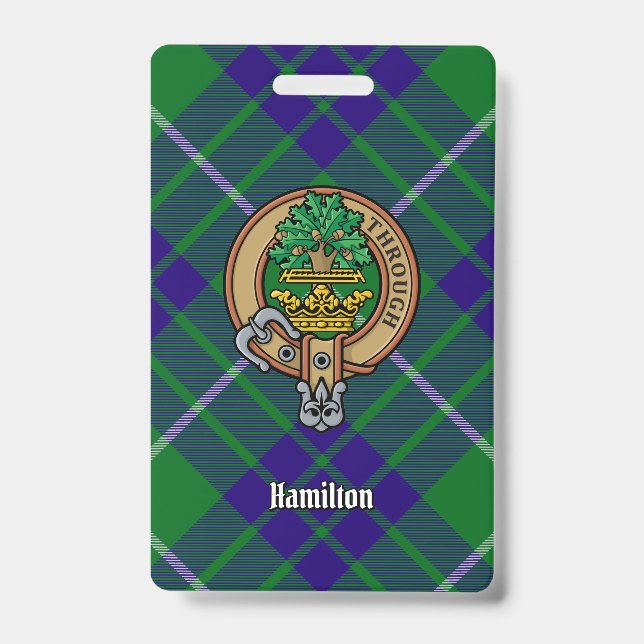 Crachá Clan Hamilton Crest sobre caçar Tartan (Frente)