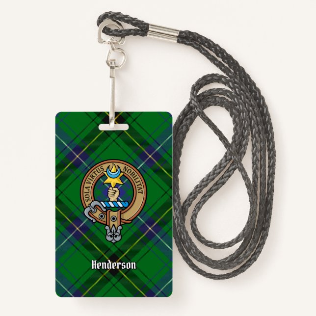 Crachá Clan Henderson Crest sobre Tartan (Frente com cordão)