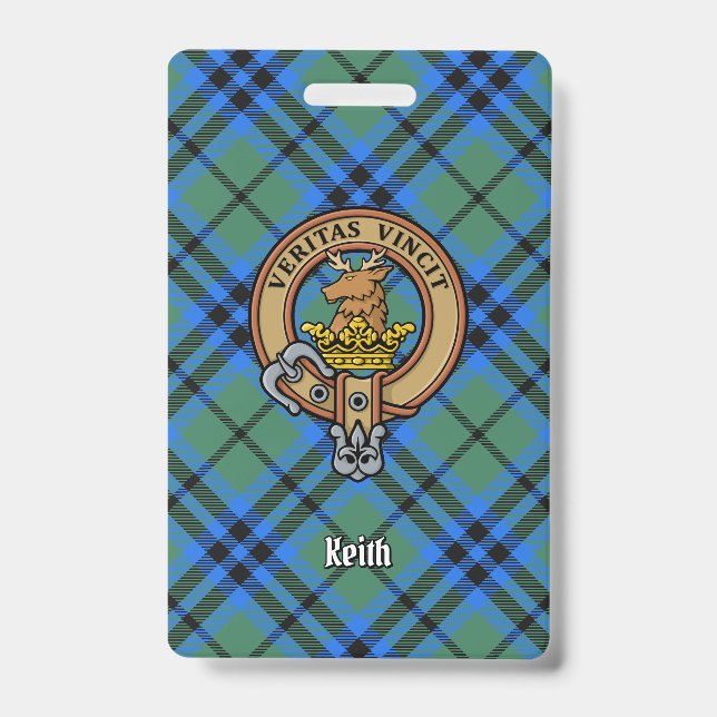 Crachá Clan Keith Crest sobre Tartan (Frente)