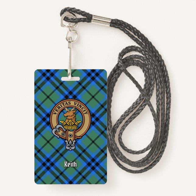 Crachá Clan Keith Crest sobre Tartan (Frente com cordão)