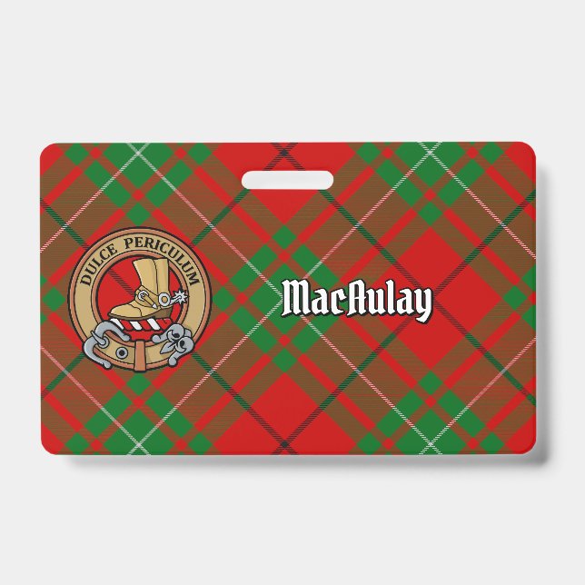 Crachá Clan MacAulay Crest sobre Tartan (Frente)