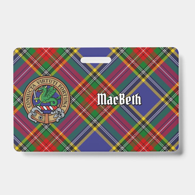 Crachá Clan MacBeth Crest sobre Tartan (Frente)