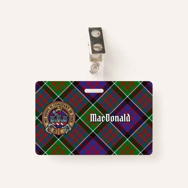 Crachá Clan MacDonald do Clanranald Crest sobre Tartan (Frente com Clipe)