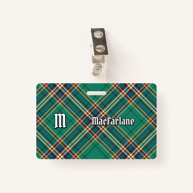 Crachá Clan MacFarlane Caça Antigo Tartan (Frente com Clipe)