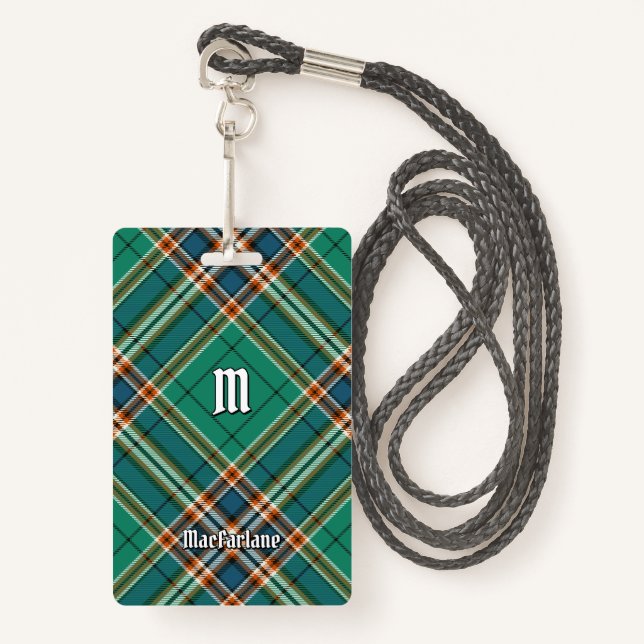 Crachá Clan MacFarlane Caça Antigo Tartan (Frente com cordão)